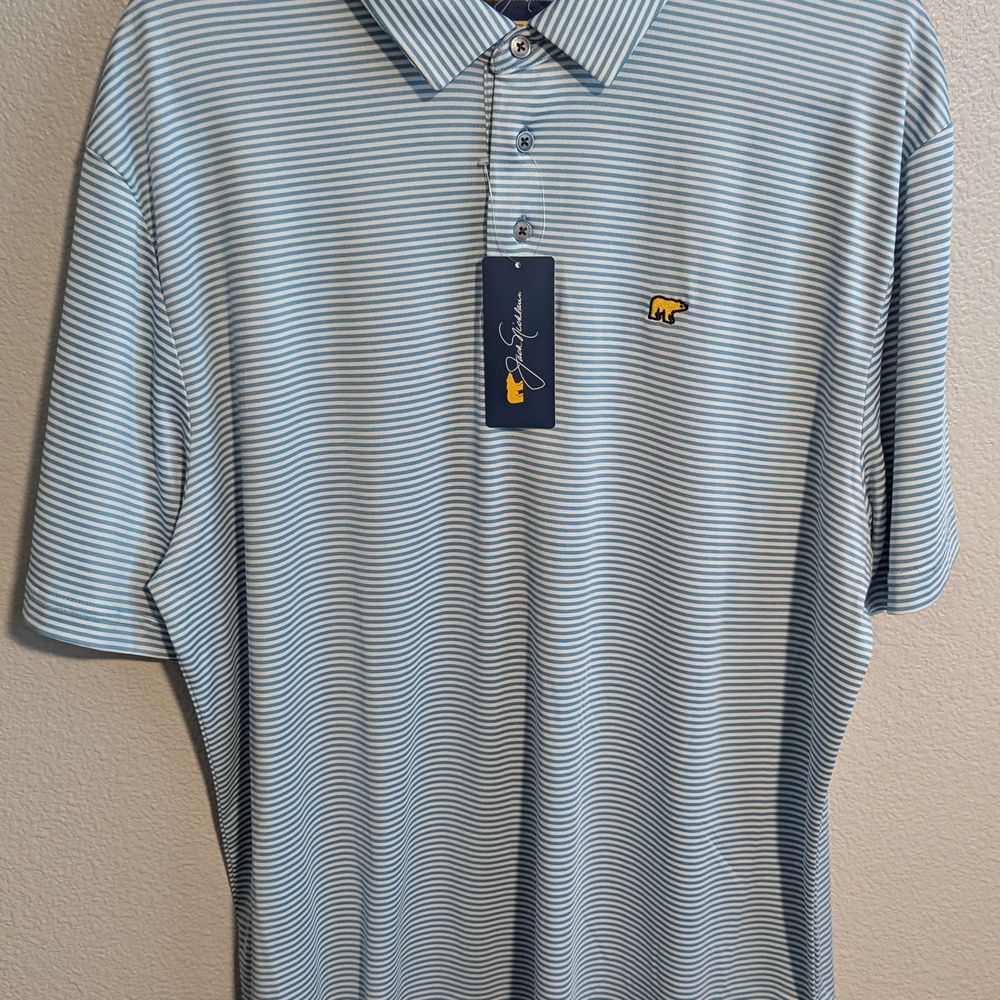 Jack Nicklaus Men's Heathered Two Color Blue and White Striped Polo Size L